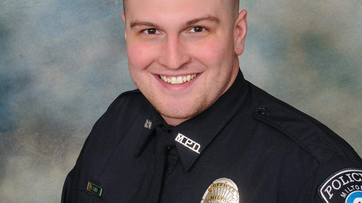 Milton Police Department Officer Erik Haney was injured after a suspect’s vehicle ran him over in order to avoid arrest on Wednesday.