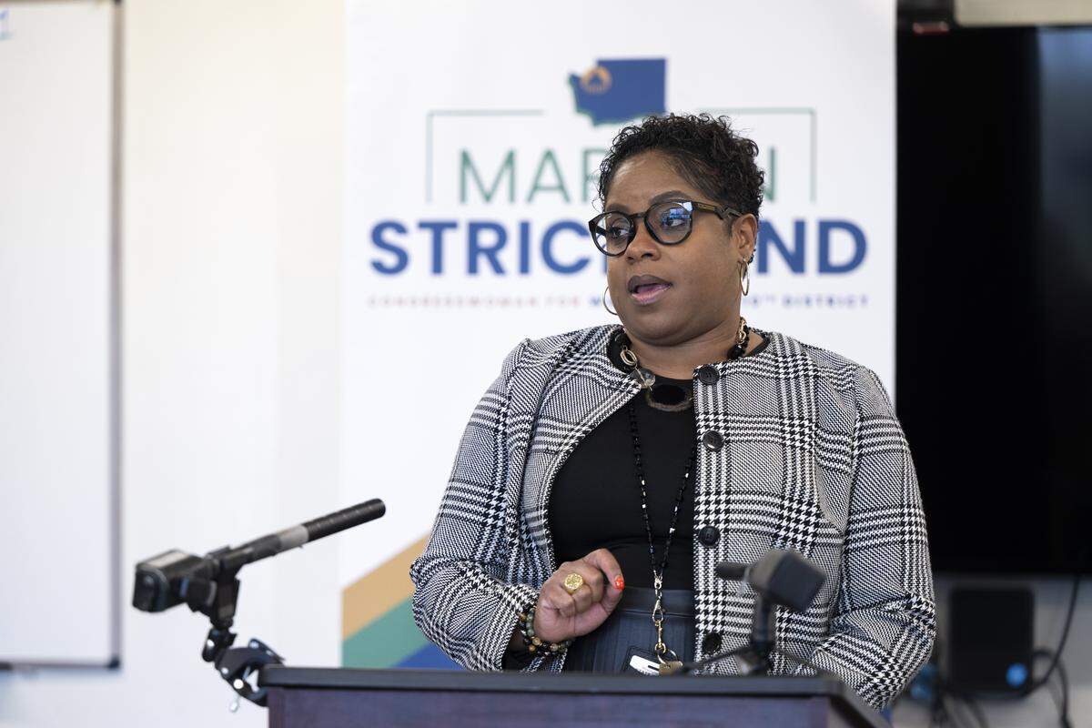 Tacoma-Pierce County Health Department's public health director Chantell Harmon Reed speaks at a press conference regarding how the federal government shutdown has affected WIC funding for Pierce County families, at Eastside Family Resource Center on Wednesday, Oct. 29, 2025, in Tacoma, Wash.