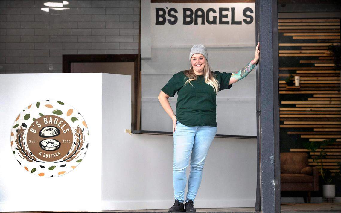 Owner Brittany Erwin at her B’s Bagels & Butters shop in Gig Harbor, Washington, on Thursday, Dec. 29, 2022.