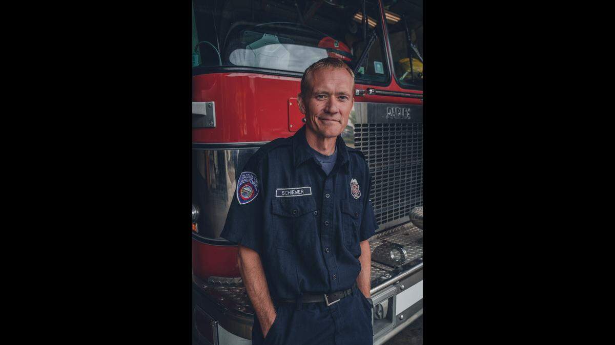 Tacoma firefighter Robert “Bo” Schiemer, pictured during his last shift on July 17, 2022. Schiemer died of duty-related cancer on Jan. 29, 2023.