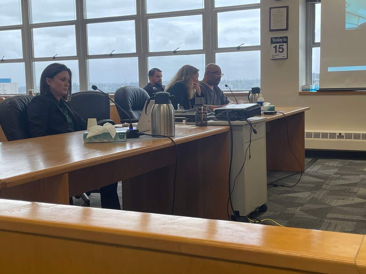 David Derahn Lewis (right), 49, speaks during his resentencing hearing Thursday, May 15, 2025 for the Aug. 31, 1996 murder and rape of 12-year-old Cassandra Werndli in Tacoma. He was resentenced from life in prison to 58 years, four months.