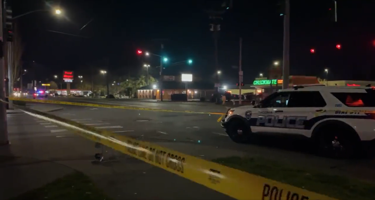 A pedestrian crossing a road in Tacoma’s South End neighborhood Wednesday evening was struck and injured by a car. The person was taken to a hospital