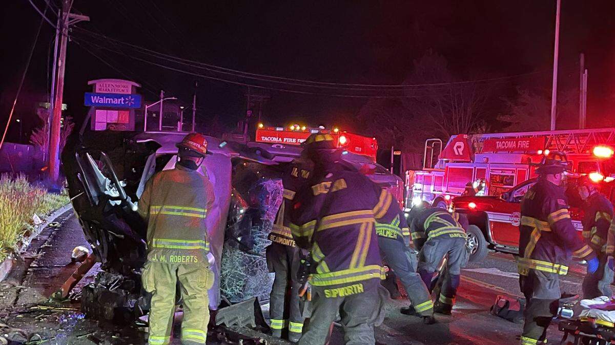 A nursing home in Tacoma lost power after a car crashed into a telephone pole on April 18, 2025. One person was taken to a local hospital, firefighters say.