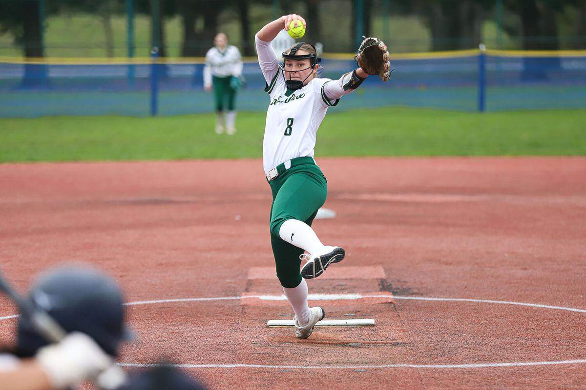 Timberline's Nevaeh Haagen throws a pitch against River Ridge at the Regional Athletic Complex in Lacey on Monday, March 23.