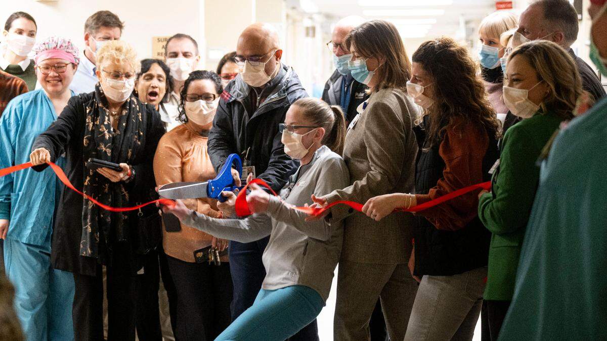 Staff and guests at Good Samaritan Hospital celebrate the opening of a new state-of-the-art hybrid operating room on Wednesday, Feb. 19, 2025, in Puyallup.