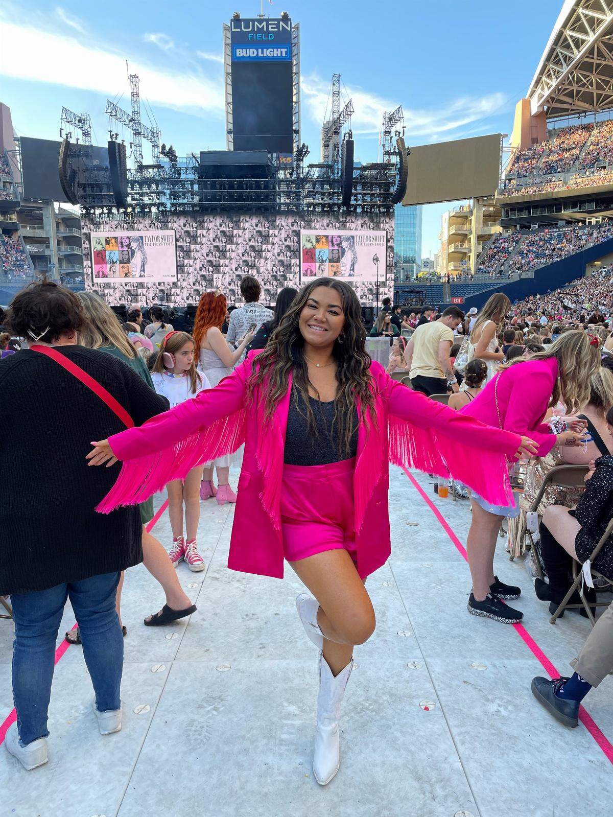 News Tribune reporter, Aspen Shumpert, on the floor of Lumen Field for Taylor Swift’s Eras Tour.