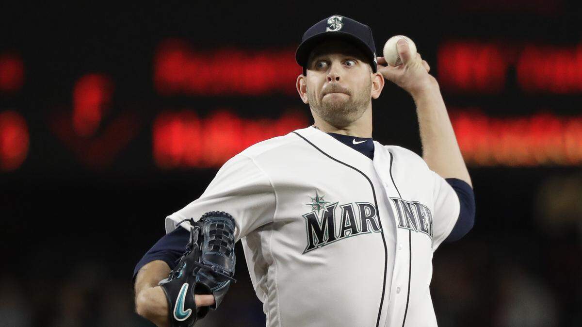 Seattle Mariners starting pitcher James Paxton in action against the Oakland Athletics in a baseball game Wednesday, May 2, 2018, in Seattle. (AP Photo/Elaine Thompson)