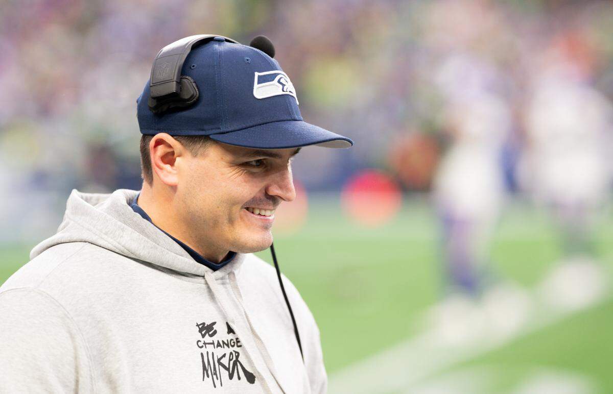 Seattle Seahawks head coach Mike Macdonald walks the sideline during the third quarter of the game at Lumen Field, on Sunday, Dec. 22, 2024, in Seattle, Wash.