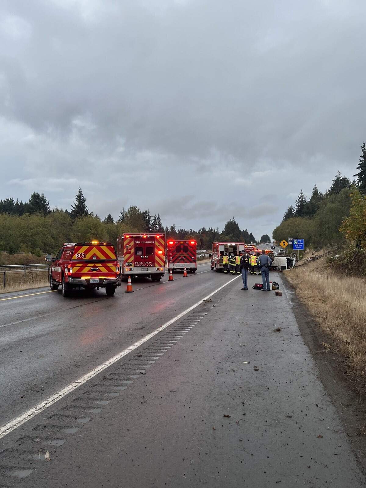 Rollover crash causes backups on state route 16 Tuesday morning. One of the four passengers was transported to a local hospital for serious, but non-life threatening injuries.