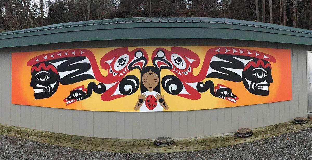 This mural by Anthony Duenas was vandalized on Monday. Its center panel is still missing.