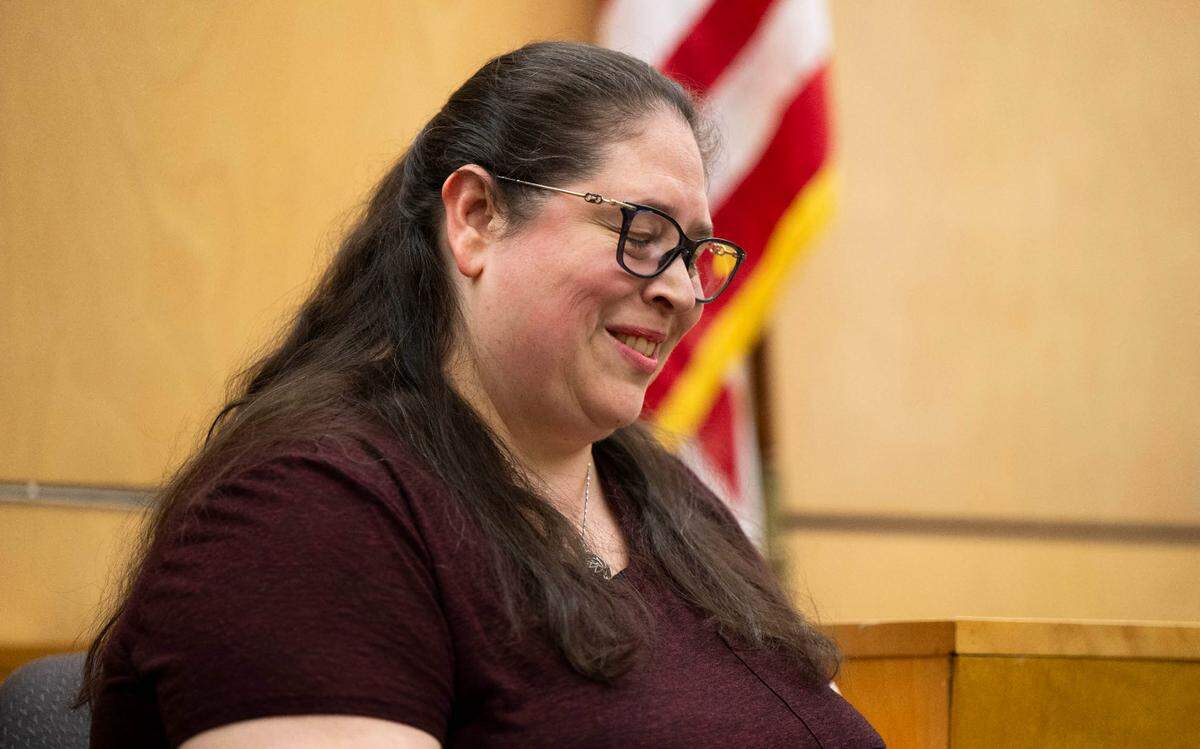 Kathina Brincefield, mother of Natasha Brincefield, gets emotional while giving a statement to the court prior to Maleke Pate, 24, being sentenced for four counts of aggravated first-degree murder in the Oct. 21, 2021 killing of four people, at Pierce County Super Court, on Friday, May 3, 2024, in Tacoma, Wash.