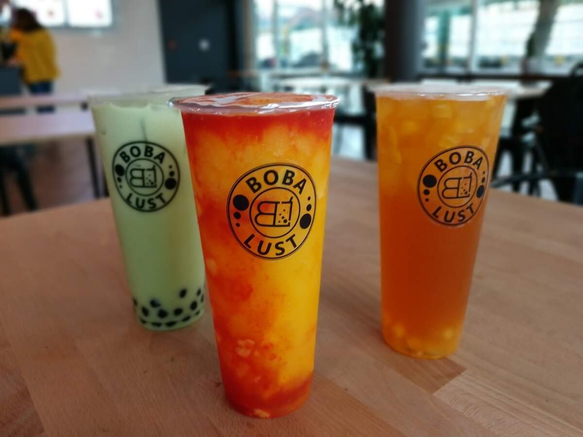 A trio of teas and smoothies from Bobalust Tea House on the Foss Waterway in Tacoma.