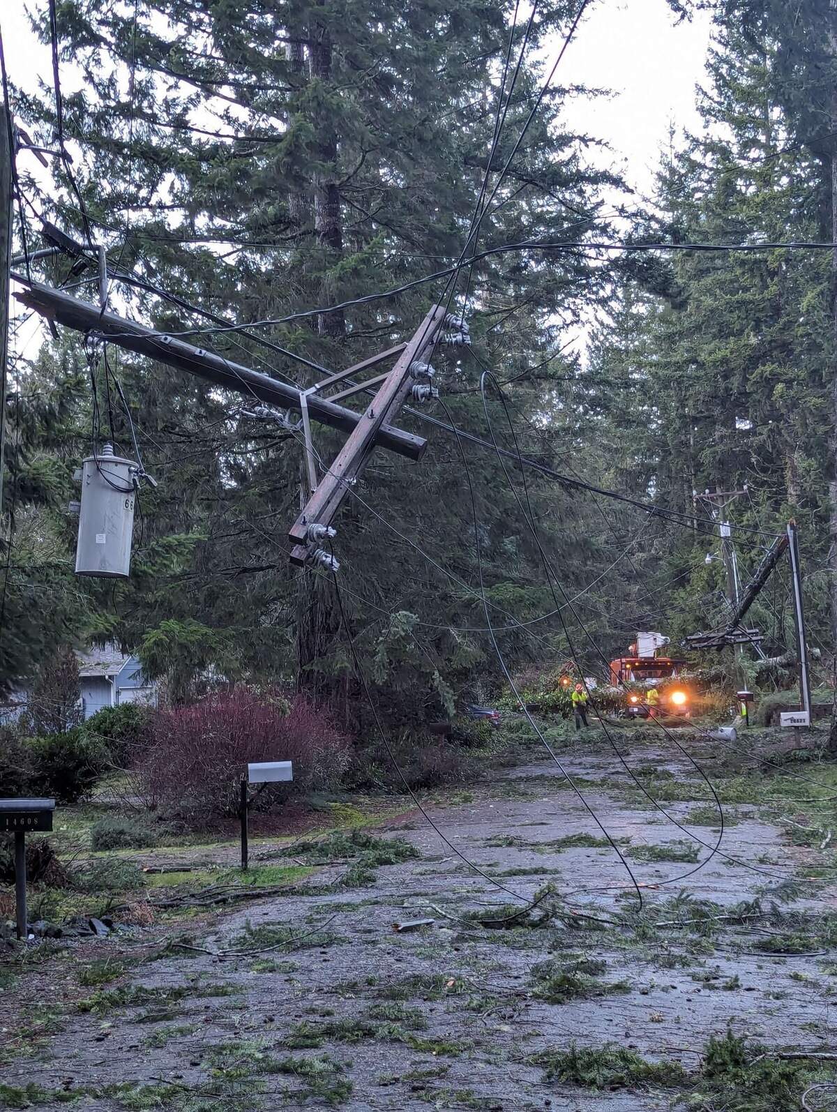Peninsula Light Company crews worked through power outage repairs Monday night caused by high wind gusts, fallen trees and broken equipment. Around 7,000 people lost power Monday. Over 1,000 were without power as of 10 a.m. Tuesday morning.