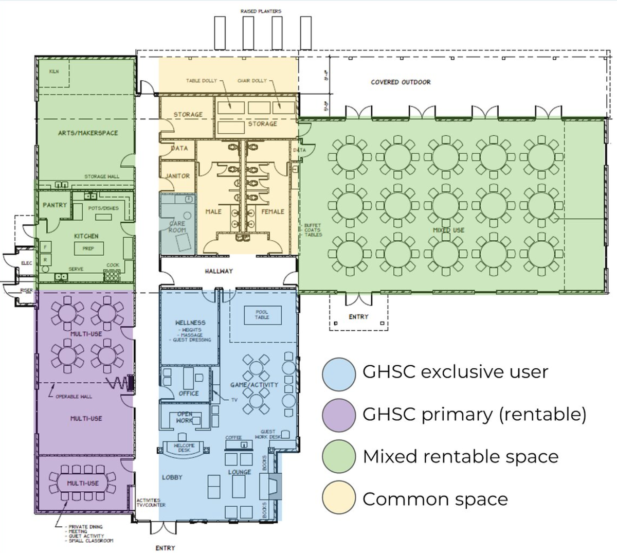 This design shows an interior layout for the Gig Harbor Senior Center.