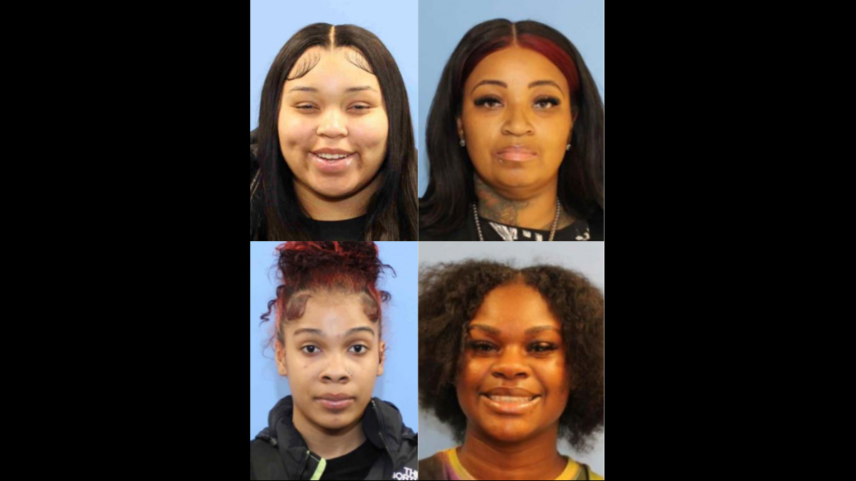 A composite image shows the four women accused of organized thefts of Lululemon stores in Washington, Oregon and California between Aug. 7, 2023 and April 3, 2024. Clockwise from top left are Janeice Downs, 24, Janeice Wiley, 49, Memory Yearby, 27, and Reality Leavens, 19.