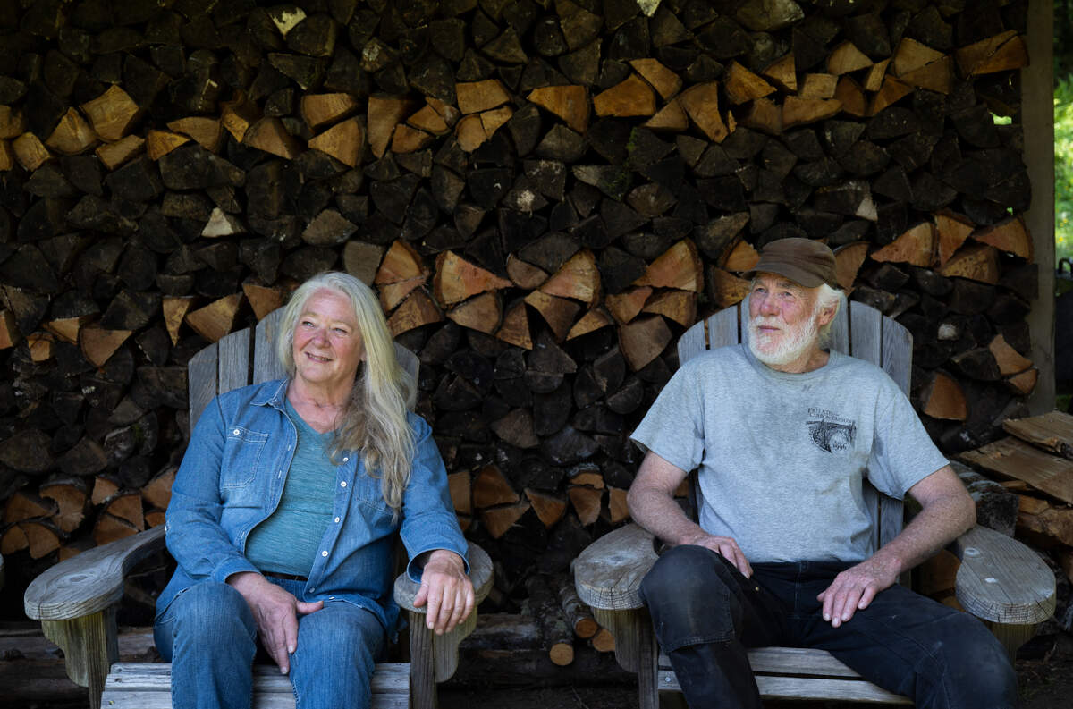 Jill and Kent Cartwright, who live on the far side of the now-closed Fairfax Bridge and must take rough forestry roads to reach town, at their home, on Monday, June 2, 2025, in Carbonado, Wash.