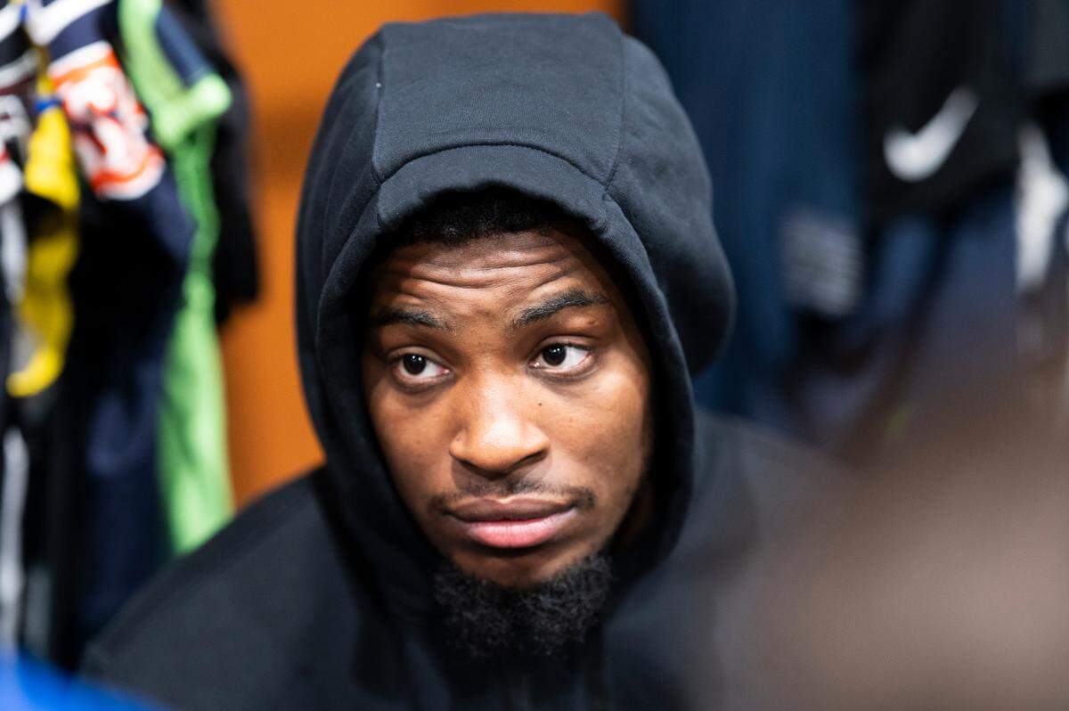 Seattle Seahawks cornerback Devon Witherspoon (21) speaks to the media at the Virginia Mason Athletic Center, on Monday, Jan. 6, 2025, in Renton, Wash.