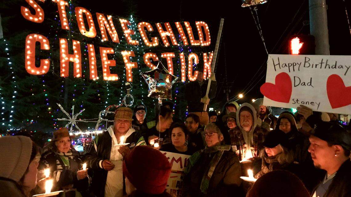 Family, friends and community members gathered at a 2019 vigil in remembrance of Stonechild Chiefstick, who was shot to death by a Poulsbo, Washington, police officer after a confrontation earlier that year. Chiefstick’s case is one of five under review by the new Washington Office of Independent Investigations, which is considering whether to open a new investigation.