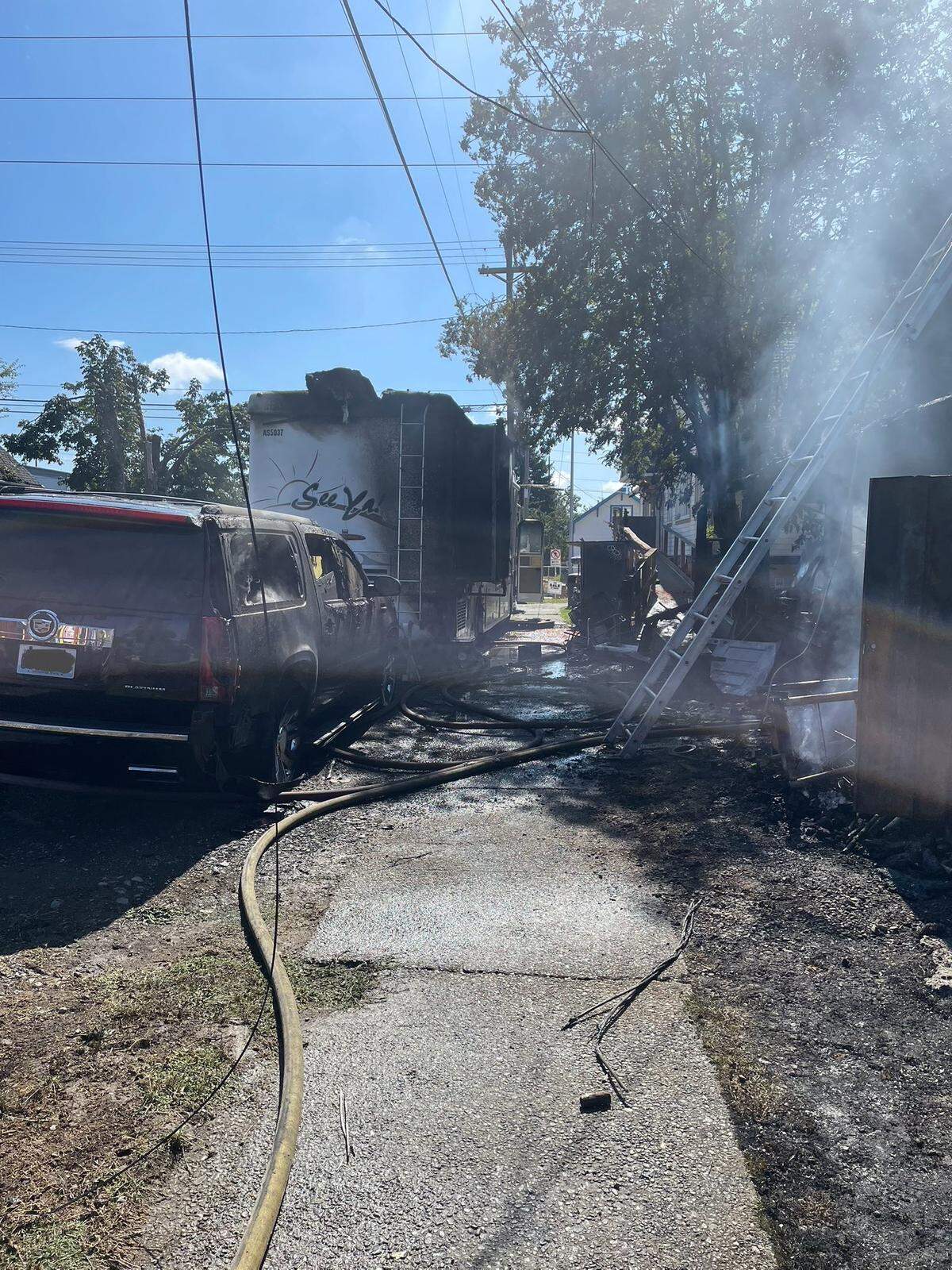 A motorhome and two vehicles were on fire in Tacoma on September 13, 2025.