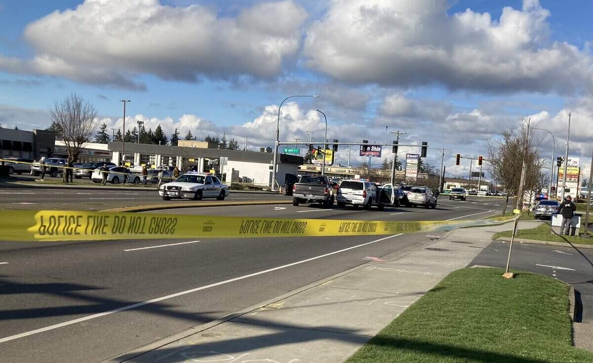 A Tacoma Police Department officer shot a man on South Tacoma Way in Lakewood on Feb. 15 while trying to arrest him for investigation of first-degree murder.