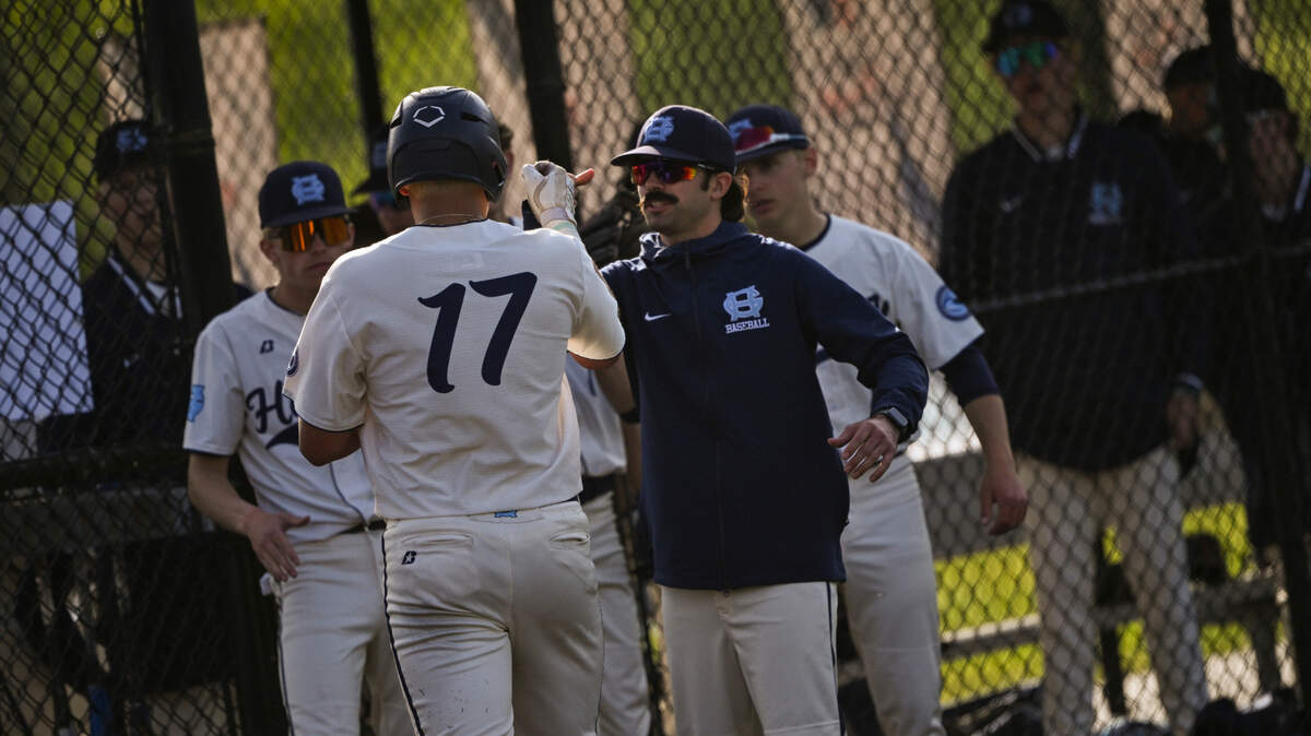 Gig Harbor’s Ethan Mar (17) celebrates a run during the baseball game at Sehmel Homestead Park, on Wednesday, April 30, 2025, in Gig Harbor, Wash.