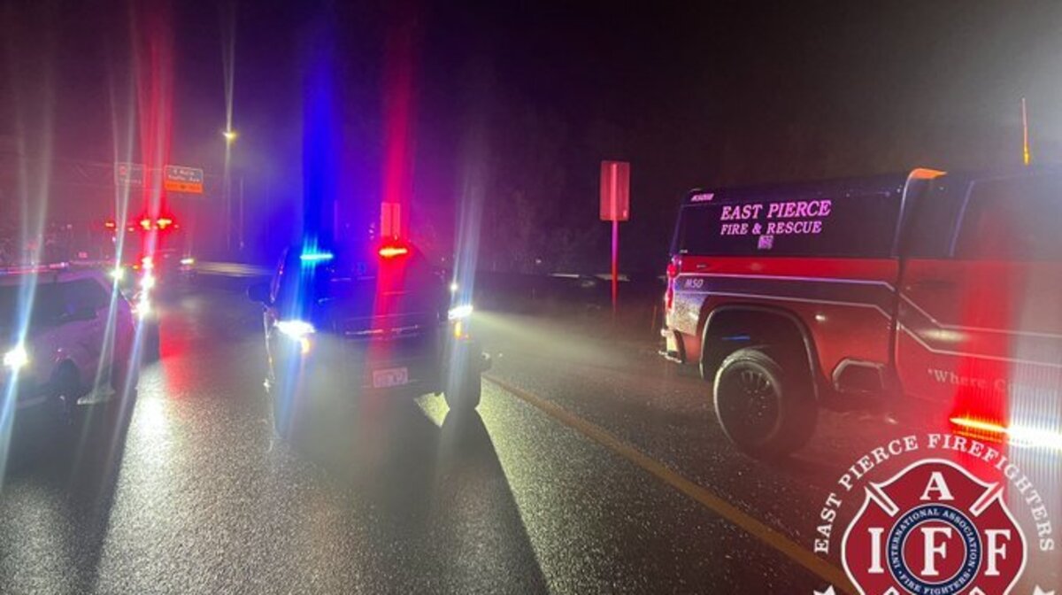 East Pierce Fire & Rescue crews responded to a fatal, single-vehicle rollover crash near state routes 410 and 167 in Sumner on Saturday, Nov. 4, 2023. A 28-year-old Everett man was killed.