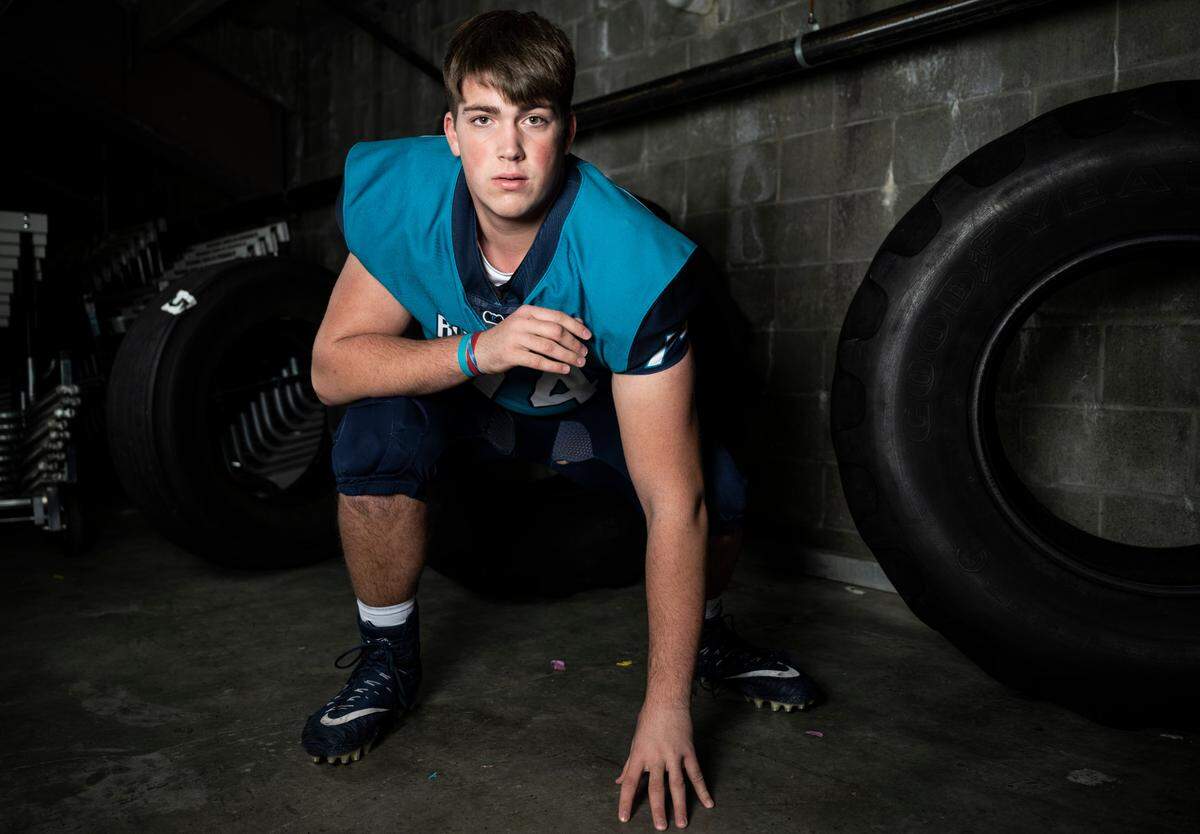 Auburn Riverside senior Nate Pritchard poses for a portrait after being selected as a defensive lineman for The News Tribune’s 2022 All-Area football team, at Mount Tahoma High School in Tacoma, Wash. on Dec. 4, 2022.