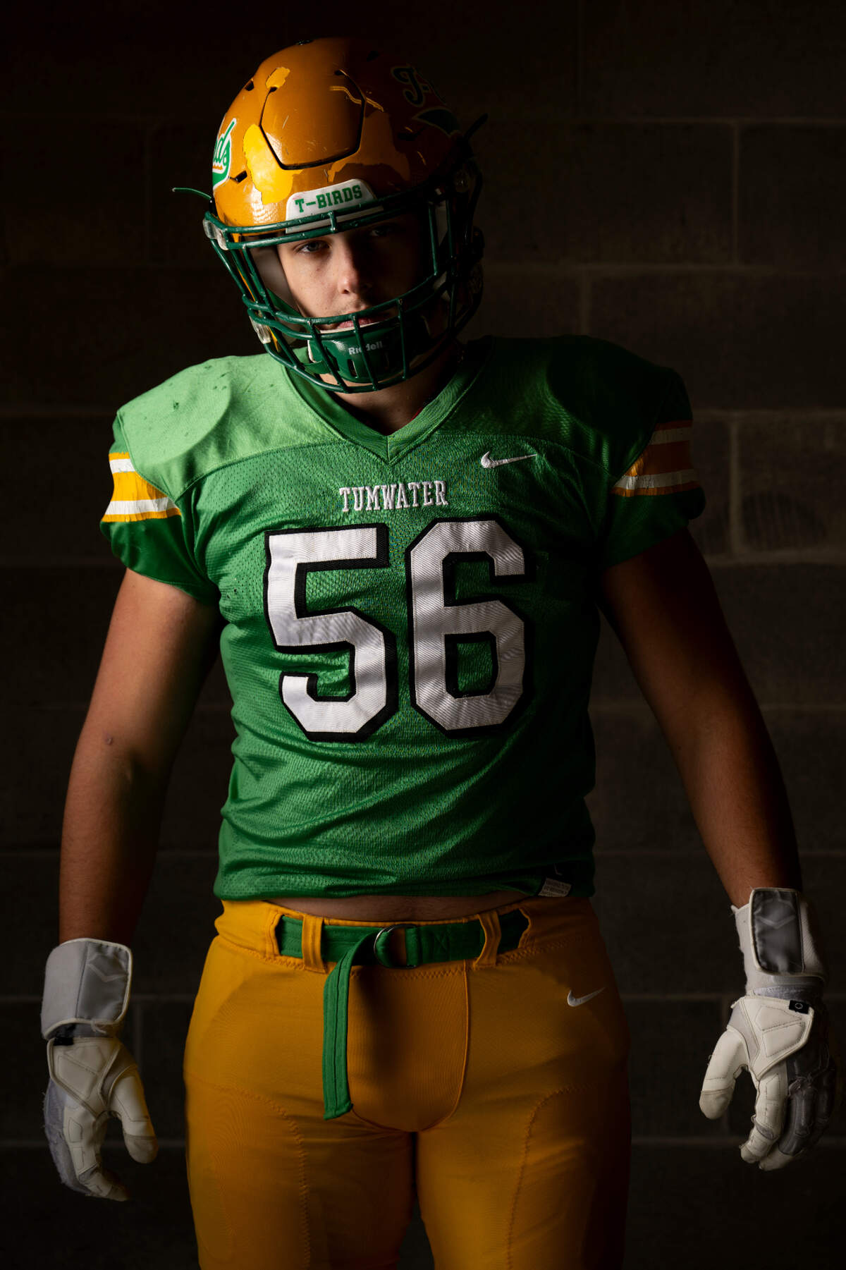 Tumwater senior defensive end Alex Hach poses for a portrait after being selected as first-team defense for The News Tribune’s 2023 All-Area football team at Mount Tahoma High School, on Sunday, Dec. 10, 2023, in Tacoma, Wash.