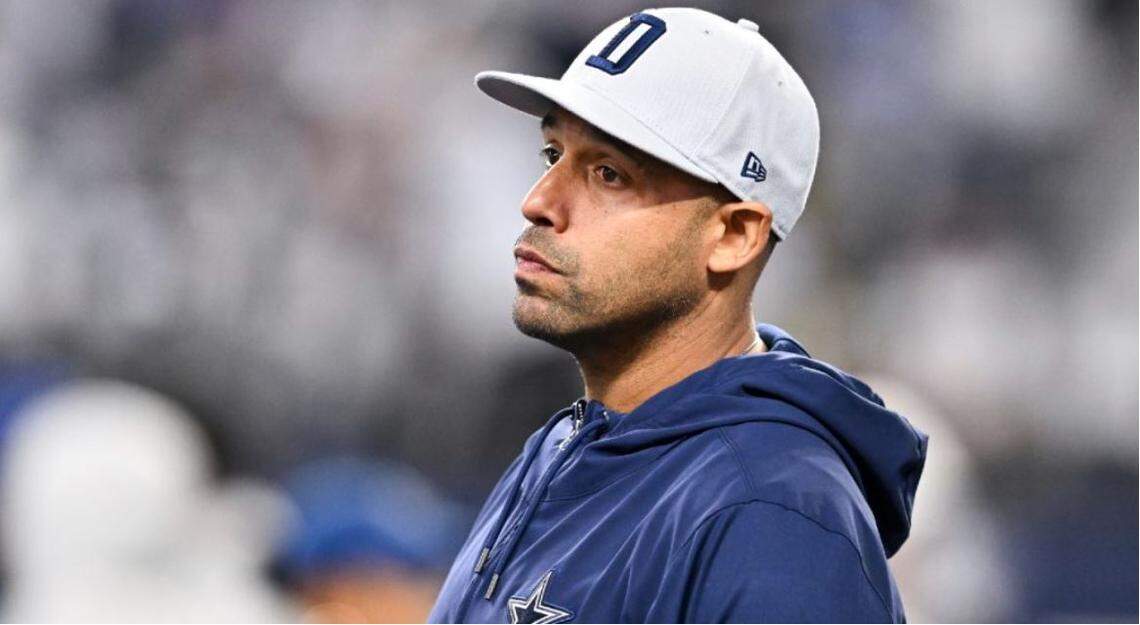 Then-Cowboys defensive line coach Aden Durde at an NFL wild-card playoff football game between Dallas and the Green Bay Packers Jan. 14, 2024 in Arlington, Texas. A league source told The News Tribune Feb. 9, 2024, the Seahawks are hiring Durde, 44, to be Seattle’s new defensive coordinator.