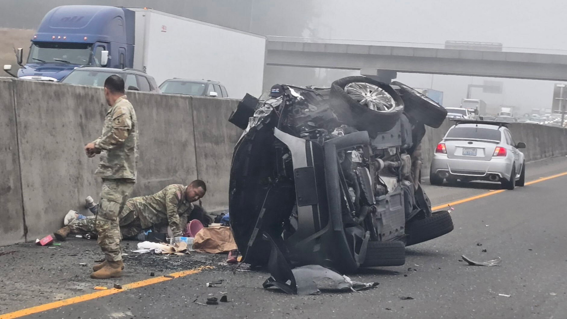JBLM soldiers subdue woman armed with knife at scene of I-5 crash in DuPont