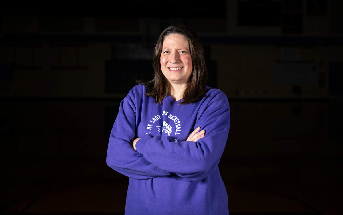 North Thurston coach Jackie Meyer, The News Tribune’s 2025 All-Area girls coach of the year, poses for a portrait at Sumner High School on Sunday, March 23, 2025, in Sumner.