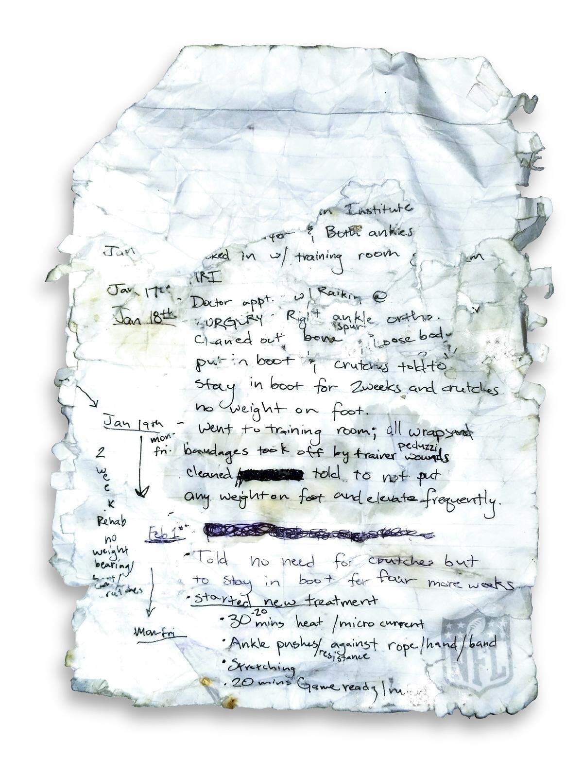 A handout photo of a page from Daniel Te’o Nesheim’s journal. Te’o-Nesheim, who played four seasons in the NFL and was found dead at age 30, left a paper trail of his struggles dealing with chronic traumatic encephalopathy’s now familiar symptoms — including paranoia, disorientation, memory lapses and angry outbursts.