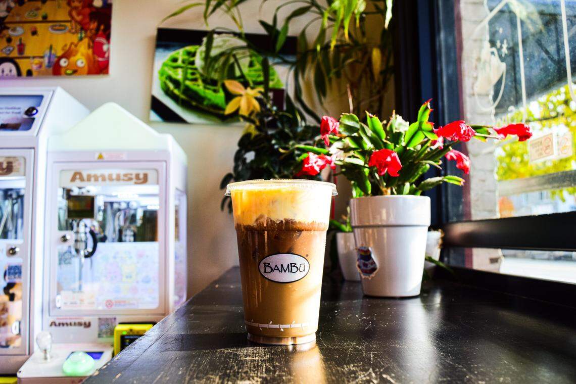 Although Bambu was a franchise, Huynh ran it like an independent business, and the community treated it like one. The shop also served Vietnamese coffee, shown here with an egg-cream foam.
