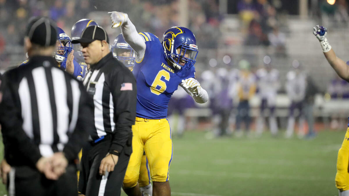 Fife’s Malakai Samuelu reacts to getting a first down against North Kitsap in a Class 2A state playoffs game at Sunset Chevrolet Stadium in Sumner on Friday, Nov. 9, 2018.