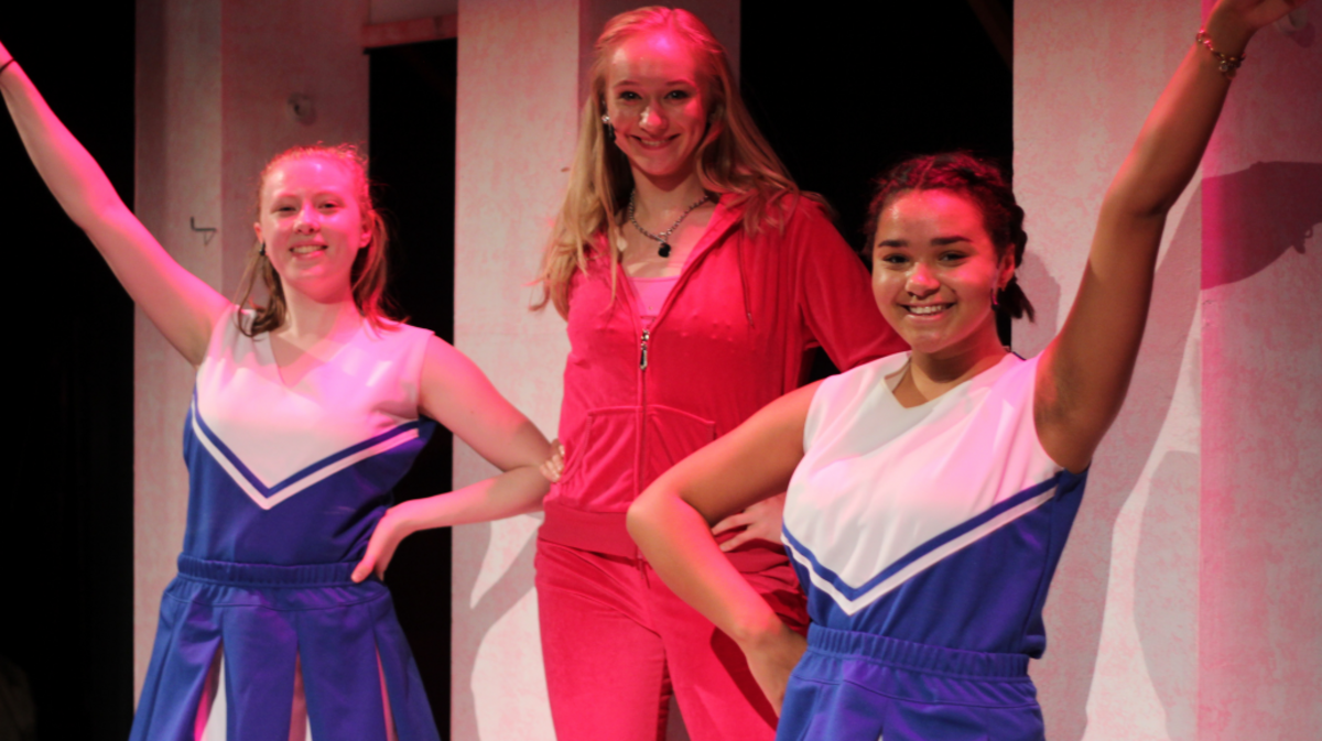 From left, Cassandra DeChant, Jessica Furnstahl and Gemma Cross perform in Broadway Olympia’s production of “Legally Blonde.”