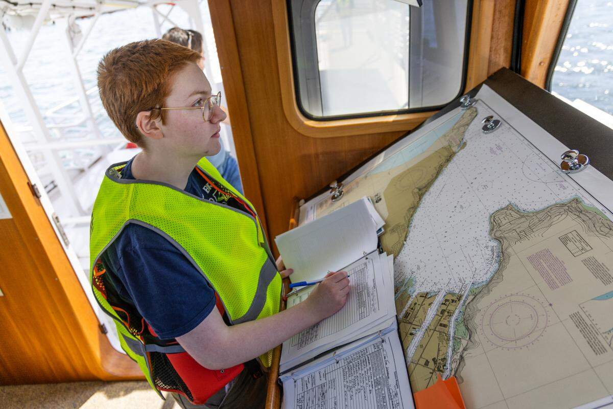 Marine biology students at the Science and Math Institute (SAMI) go out on the Doolin Rogers boat. Through a partnership with the Youth Marine Foundation and through Career and Technical Education (CTE) programming students are able to conduct class in Commencement Bay on the water.