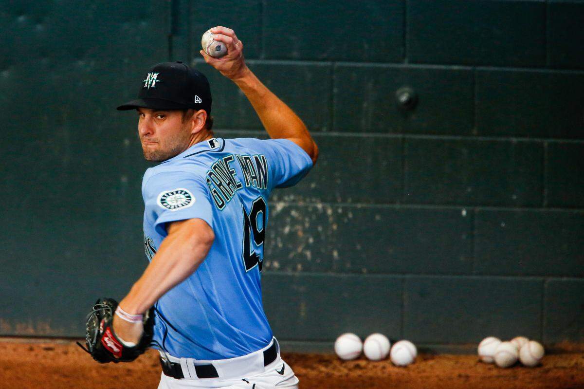 Mariners pitcher Kendall Graveman during the Seattle Mariners Summer Camp at T-Mobile Park in Seattle, Wash., on Thursday, July 9, 2020.