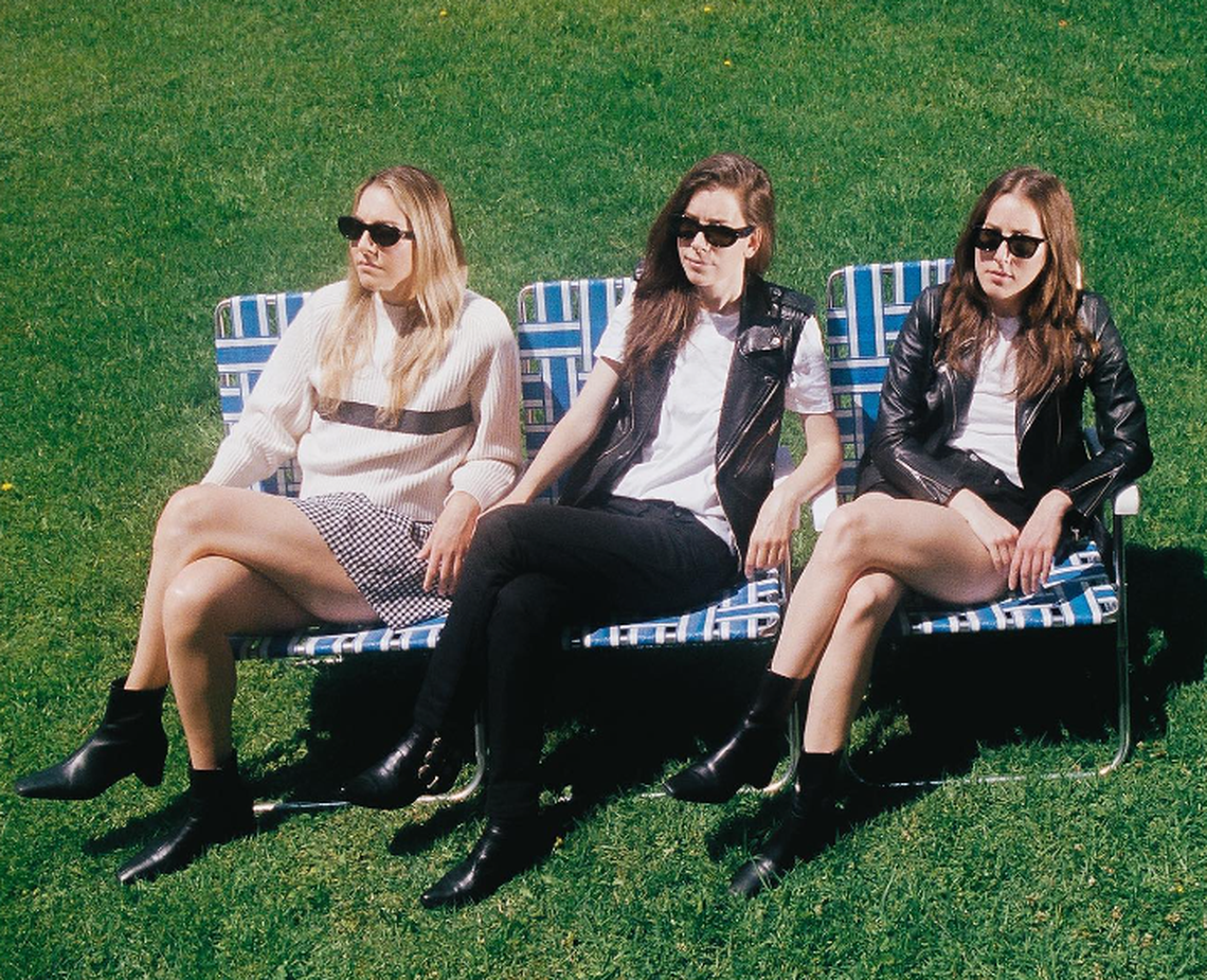 Este, Danielle and Alana Haim, aka HAIM, in a promo shoot for the 10 year anniversary re-release of their first album. The rock band is one of Taylor Swift’s openers on the Eras Tour.