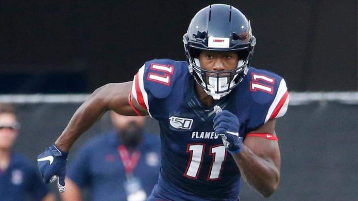 Antonio Gandy-Golden, running a route for Liberty against New Mexico last season, is 6-4 and 223 pounds. That’s DK Metcalf size that coach Pete Carroll loves in Seahawks wide receivers.