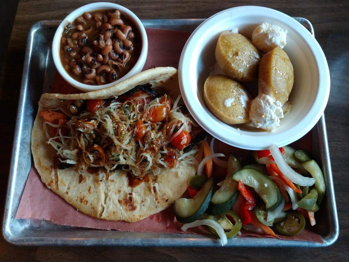 Char siu taco plate from Brimstone PNW.