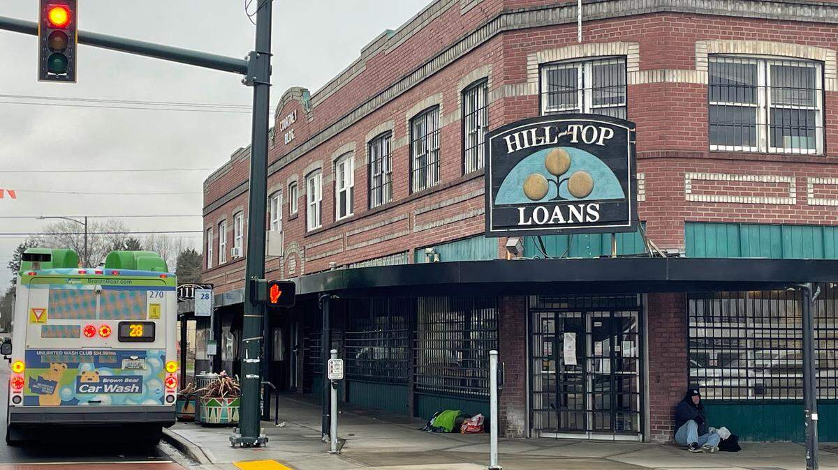A photo of the now-closed Hilltop Loans at 1101 S 11th St, Tacoma. Hilltop Loans closed in September 2022. The Courtney Building was sold the following month.