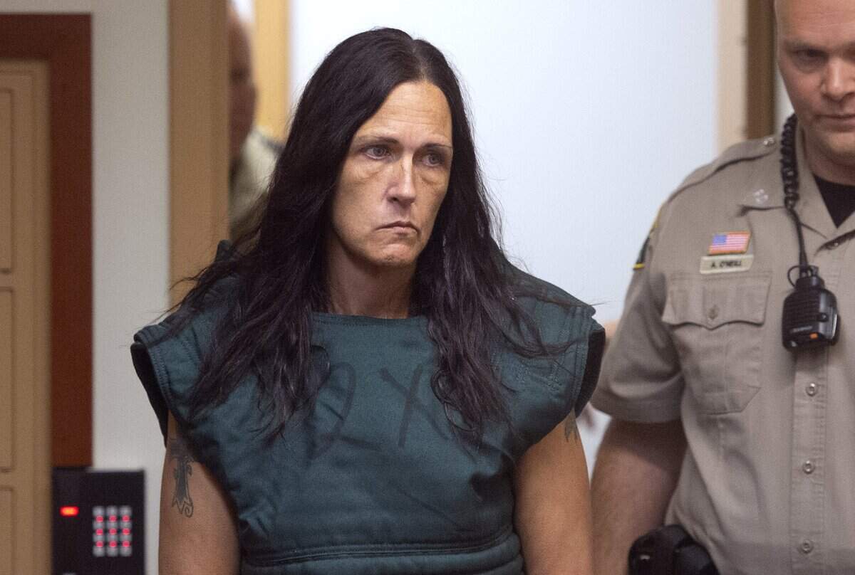 Shelly Eberwein is arraigned in Pierce County Superior Court in Tacoma on Wednesday, Aug. 22, 2018. Eberwein was held on $150,000 bail, charged with first-degree criminal assistance for her role in the stabbing death of De’Angelo Reese in Tacoma on Aug. 17.