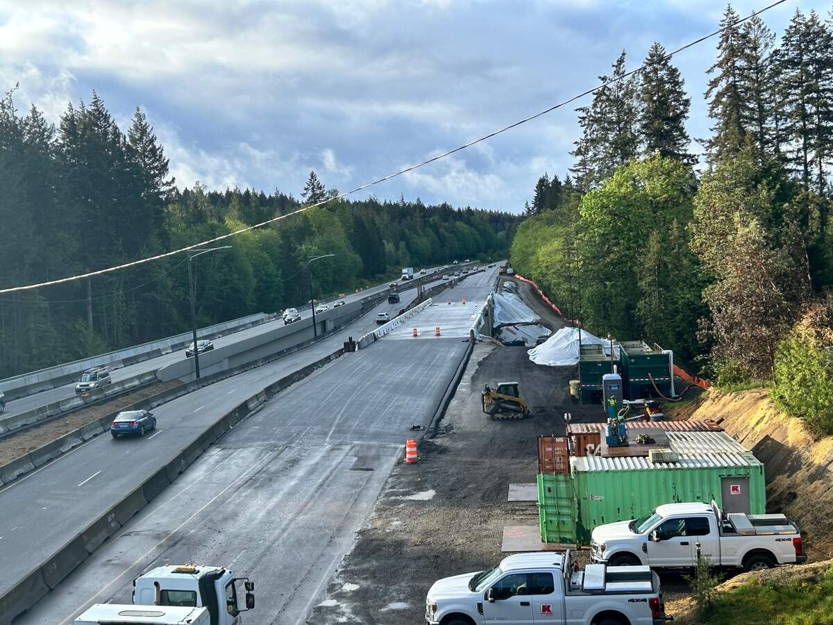 Crews pave the approaches to the eastbound state Route 16 bridge in Purdy. They’ve since finished the work, and the bridge opened May 11, 2024