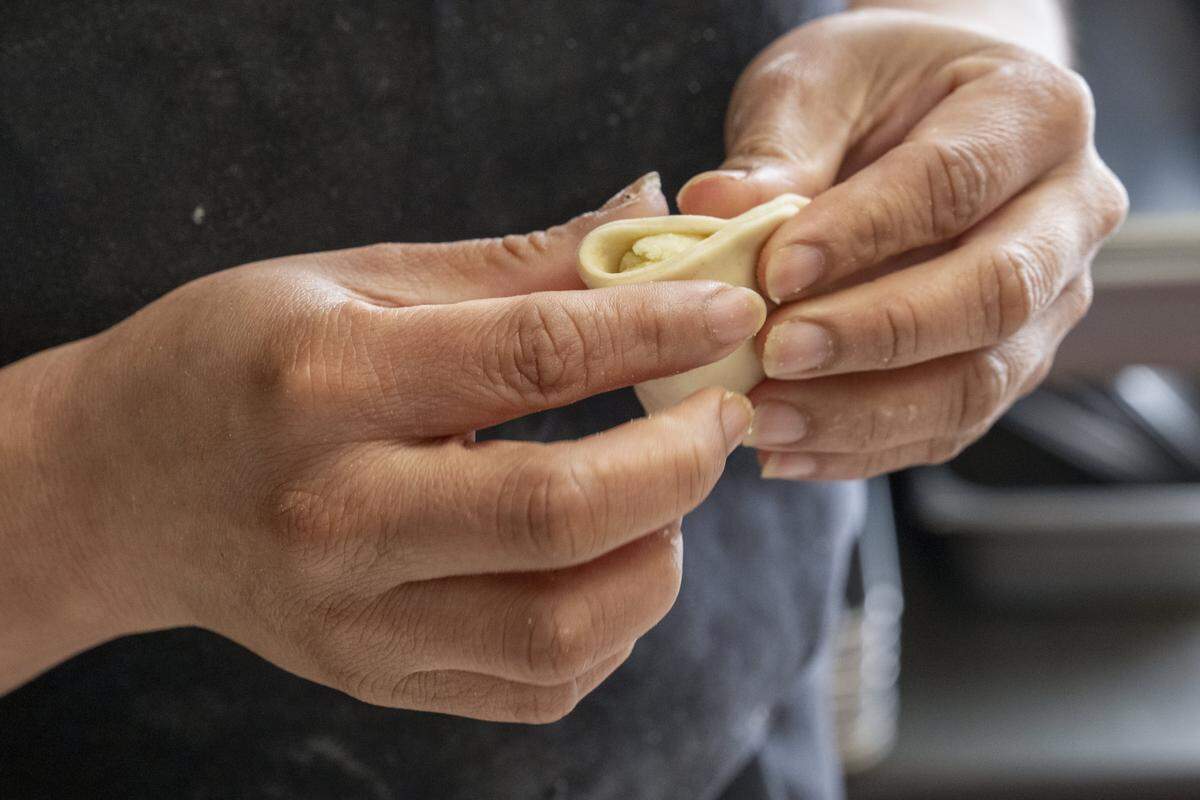 Pierogi are prepared in the kitchen of Bruno's European Restaurant on Wednesday, Oct. 8, 2025, in Lakewood, Wash.