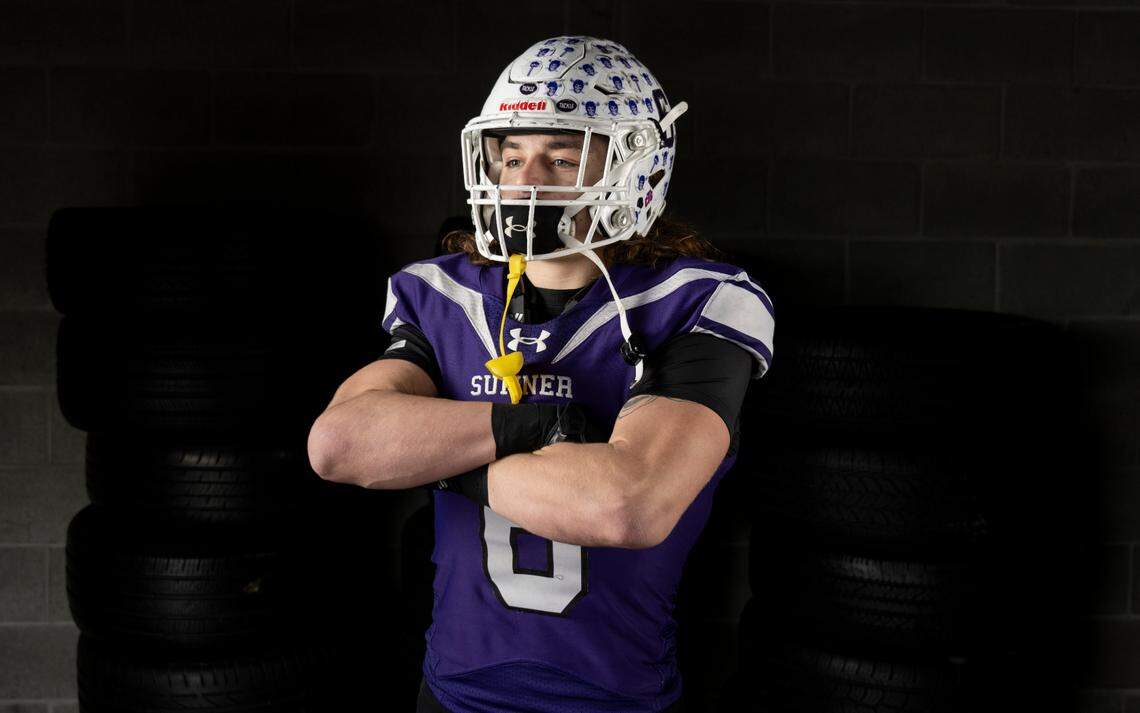 The News Tribune 2024 All-Area first-team defensive back selection Taylor Rebar, Sumner, poses for a portrait at Mount Tahoma High School, on Sunday, Dec. 8, 2024, in Tacoma.