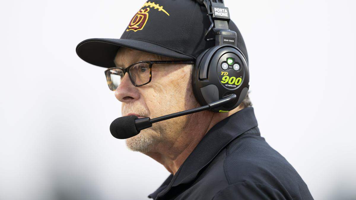 O'Dea head coach Monte Kohler looks on during the first half of the game against the Graham-Kapowsin Eagles at Art Crate Field, on Friday, Sept. 5, 2025, in Spanaway, Wash.
