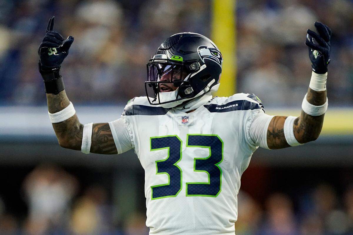 Seattle Seahawks strong safety Jamal Adams (33) plays against the Indianapolis Colts in the second half of an NFL football game in Indianapolis, Sunday, Sept. 12, 2021. (AP Photo/Charlie Neibergall)