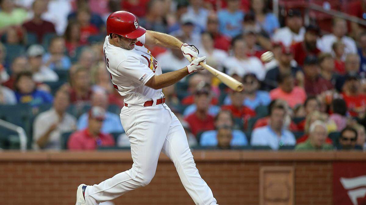 St. Louis Cardinals’ Paul DeJong hits an RBI double during the second inning of the team’s baseball game against the Oakland Athletics on Tuesday, June 25, 2019, in St. Louis.