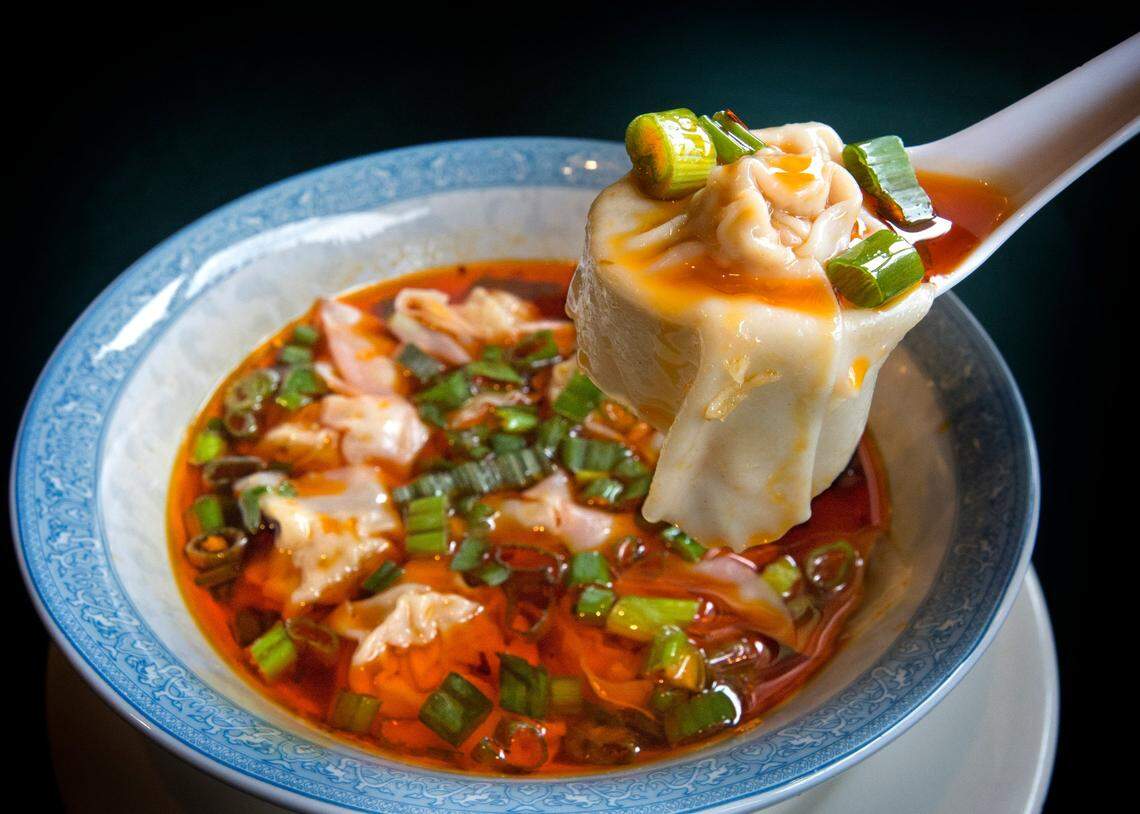 Szechuan wontons with hot chile oil at Tacoma Szechuan in Lakewood.
