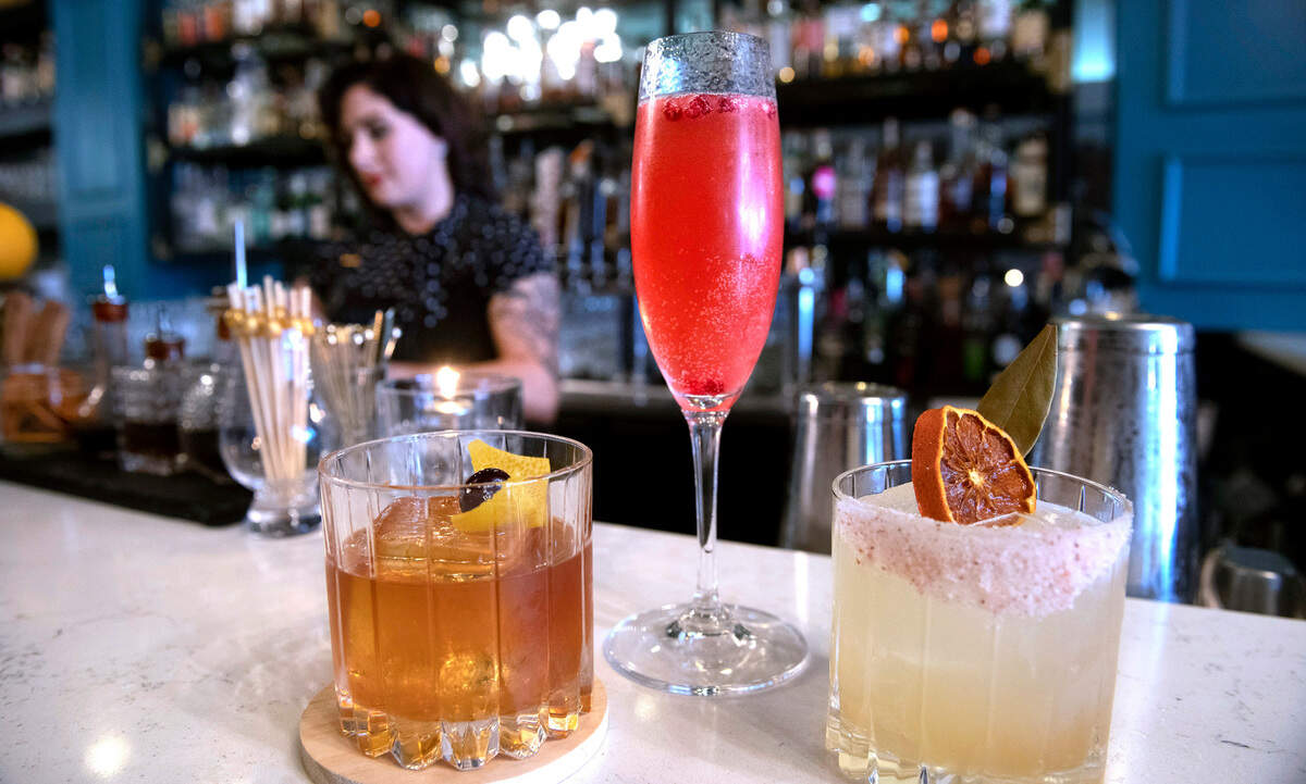 Prohibition-era cocktails are the specialty at Perry’s Cocktail Bar in downtown Puyallup, Washington, shown on Wednesday, Oct. 6, 2021.